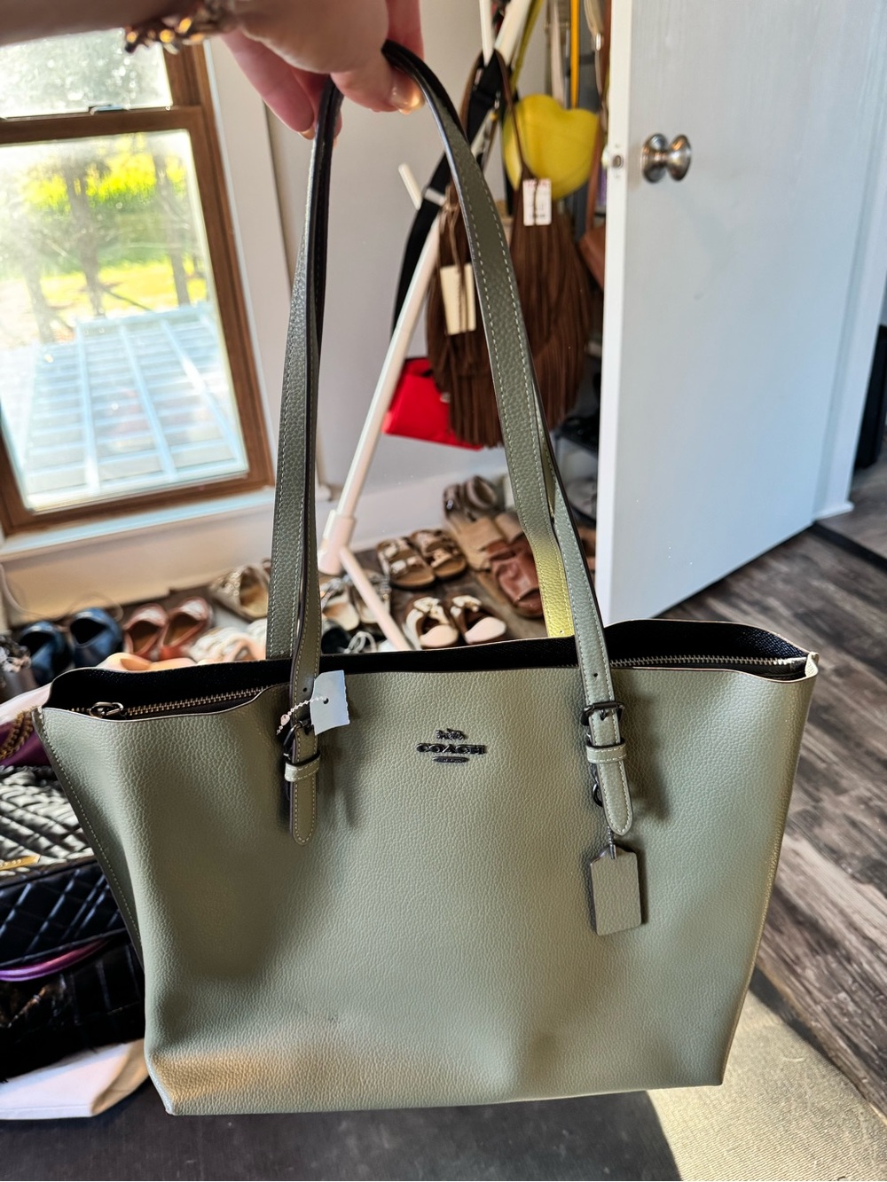 Coach Olive Green Pebbled Leather Tote